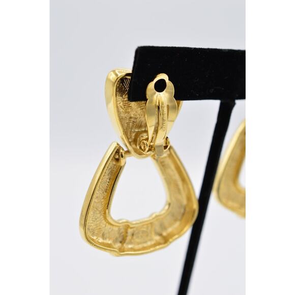 Givenchy Vintage Clip On Earrings Chunky 2" Gold Door Knocker Signed 1980s BinAB - Picture 8 of 10